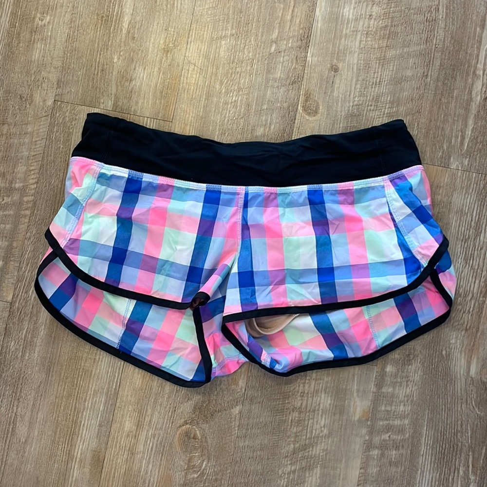 Lululemon Run Speed Shorts 2.5 Pop Plaid Pink  Blue Green White Short